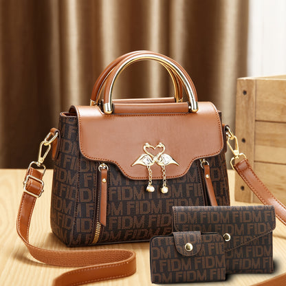 New Stylish Three-Piece Set Bag with Trendy Prints for Women, Casual Handbag