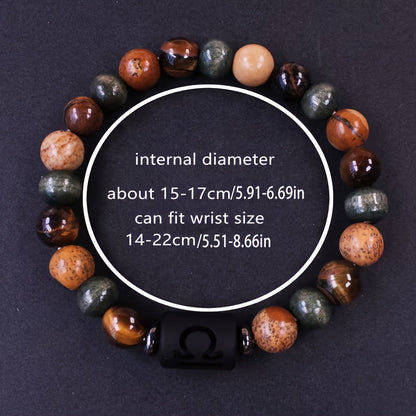 Natural Stone Beaded 12 Constellations Tiger Eye Stone Picture Bracelet, Durable 1pc Birthday Gift Valentines Day Gift
