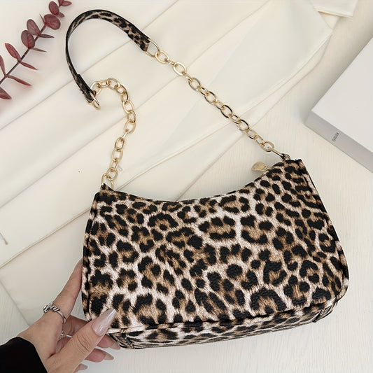 Fashion Women's Leopard Print Shoulder Bag, Crescent Moon Bag, PU Material Scratch- and Wear-, Suitable for Shopping, Dating, Outings, Parties, and Commuting, Adjustable Strap with Suitable Length, Elegant, Simple, Casual, and Trendy Color-Blocked