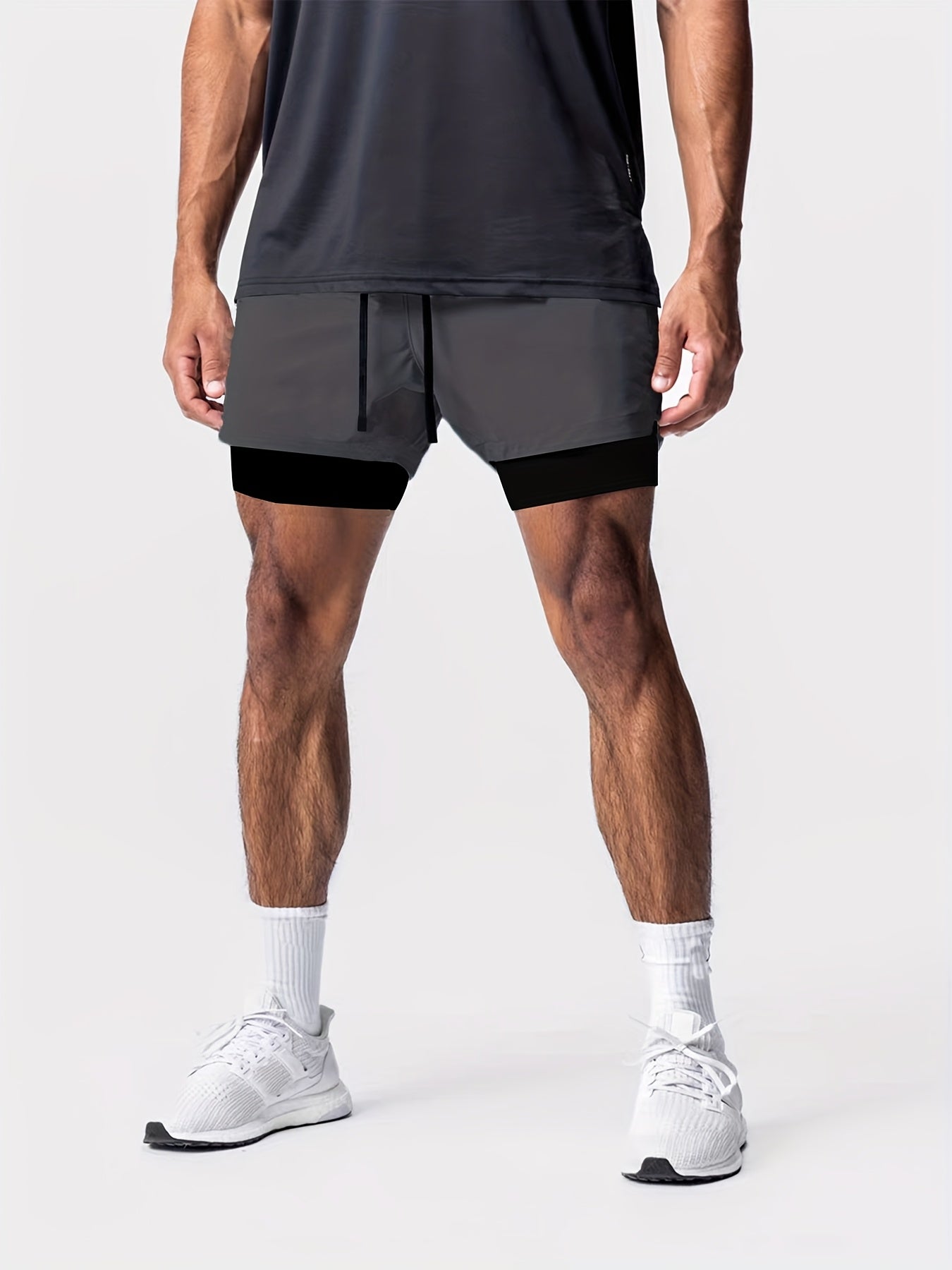 2-in-1 Double Layer Shorts With Inner Pocket, Men's Quick Dry Sports Shorts For Summer Gym Workout Training