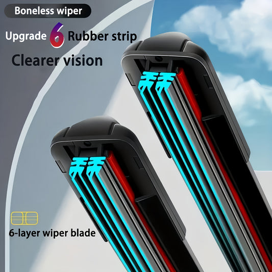 [Durable | Silent] Durable Silent 1pc Universal Car Wiper | HD 14''-28'' Dual Track 6 Rubber Strip U-Shaped Bone-Less