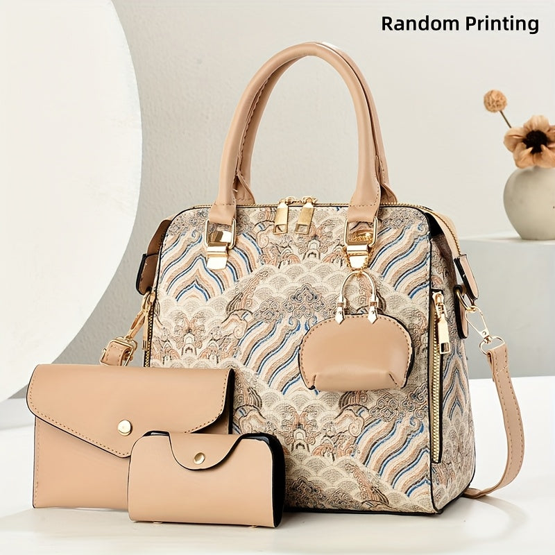 3pcs Fashion Vintage Embroidered Women's Bag Set, Valentine's Day Gift, Fresh and Elegant Handbags