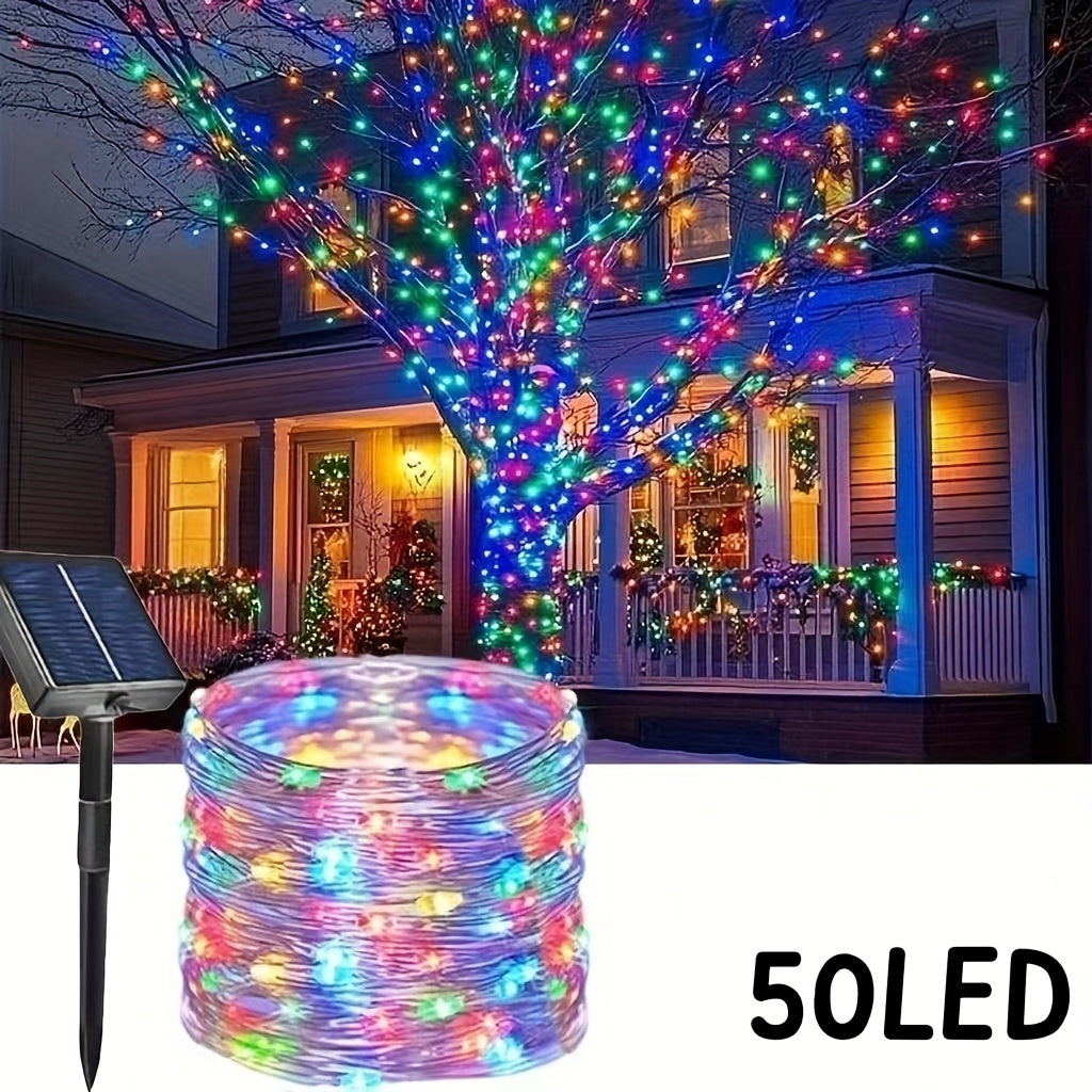[Christmas] Solar-Powered LED Fairy Light Strings With 50/100/200/300 Leds For Outdoor Garden Decoration, Perfect For Christmas Trees, Porches, And Lawns, Featuring Light Control And Solar Energy Supply