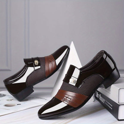 Men'S Plus Size Luxury Faux Dress Shoes - Black & White Contrast Design, Ankle Boots with Golden-Tone Buckle, Round Toe, Lace-Up Closure for Weddings, Parties, and Office Wear, Wedding Shoes, Party Footwear, Sophisticated Style, Durable Rubber Sole