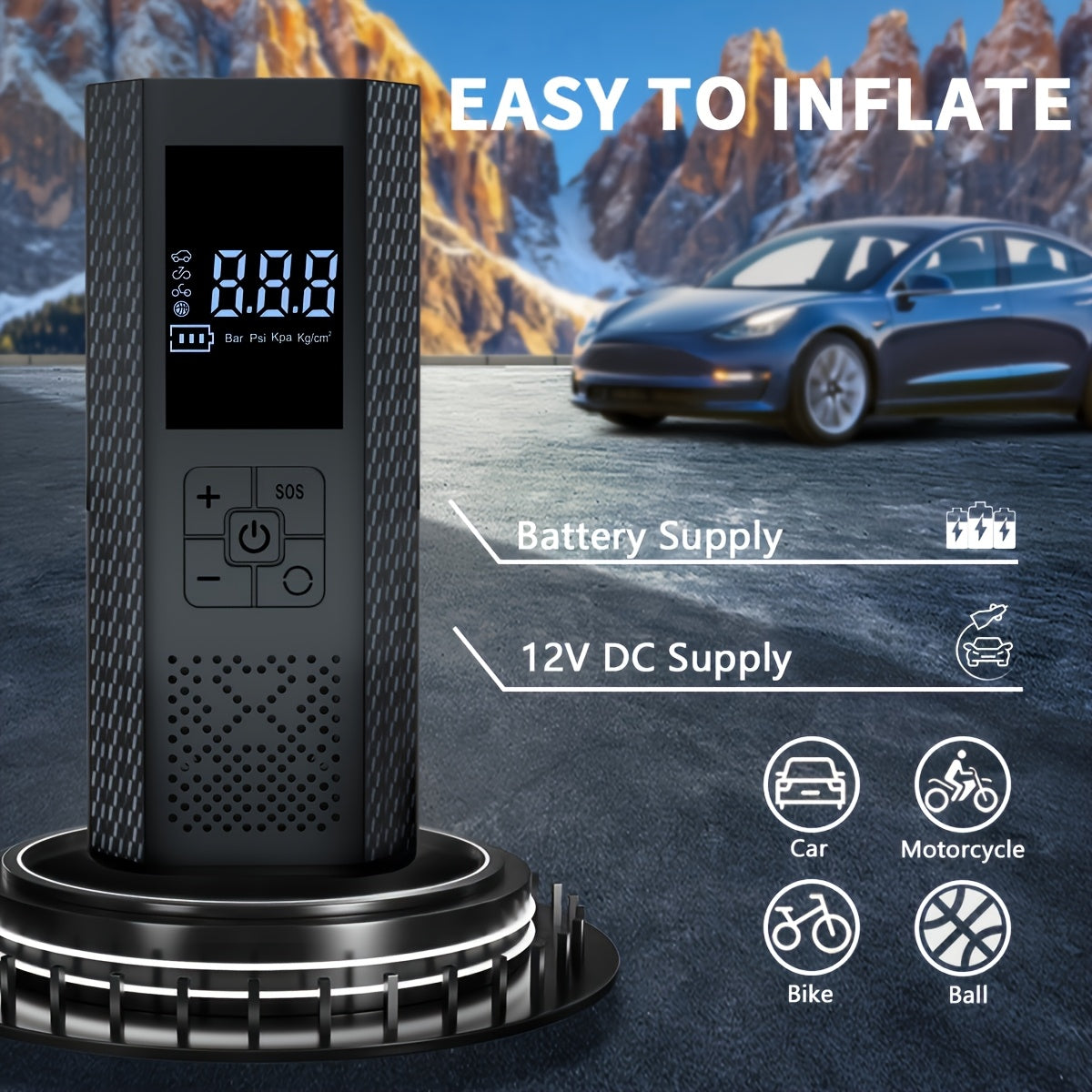Portable Air Compressor, 150PSI with Tire Pressure Gauge & LED Display, 3X Faster One-Touch Smart Cordless Tire Inflator, USB-Powered, Rechargeable Battery