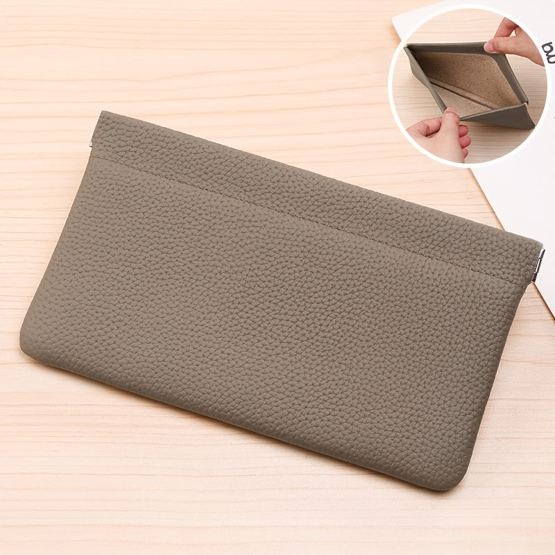 Self-Closing Genuine Leather Long Wallet with Zipper Closure - Compact Travel Organizer for Cash, Cards, Passport, Headphones & Cables - Durable Everyday Use Cosmetic Pouch, Minimalist Design, Highquality Stitching