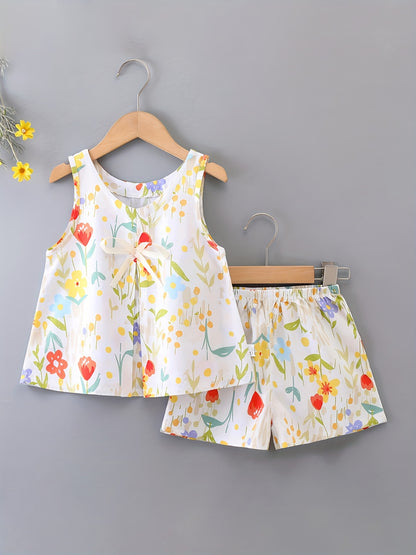2pcs Set for Girls, Loose and Comfortable Fit, Thin Style, Fashionable and Casual Summer Rayon Tank Top Set for Small to Medium-sized Children, Perfect for Outdoor