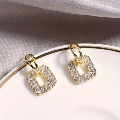 Trendy New Personalized Versatile Square Geometric Earrings with Full Rhinestones