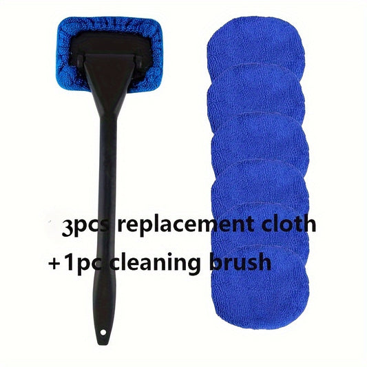 1 Car Windshield Cleaning Brush with 3 Reusable Pads - Suitable for Interior, Exterior, Household Glass, and General-purpose Car Glass Cleaning for Dirty Vehicles