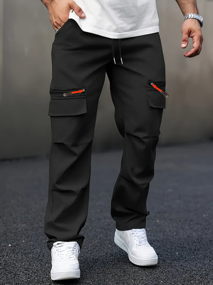Men's Casual Cargo Pants with Multiple Pockets - Straight Leg, Loose Fit,, Zipper Details, Perfect for Spring and Fall