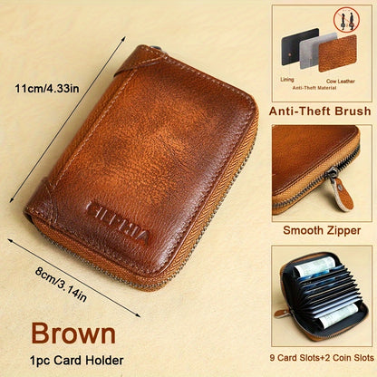 Genuine Leather Men's Wallet with Blessing Card Set, RFID Blocking, Ultra-Thin, Top-Grain Cowhide, Compact Multi-Function ID and Credit Card Holder, Christmas Valentine's Day Father's Day Gift