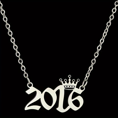 1 Elegant and Stylish Stainless Steel Polished Year Number Necklace, Unique Date Birthday Crown Pendant Necklace Gift for 1980-2024, Versatile Casual Attire Collarbone Chain Holiday Present