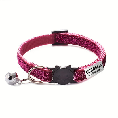 1pc Personalized Soft Safe Cat Collar with Bell, Custom Engraved Pet Name & Phone ID Tag, Adjustable Anti-Choking Safety, Durable Polyester for Kittens & Small Dogs, Includes Buckle Pet Supplies, Cat Collar Accessories, Dog Safety Gear, Customizable Pet G