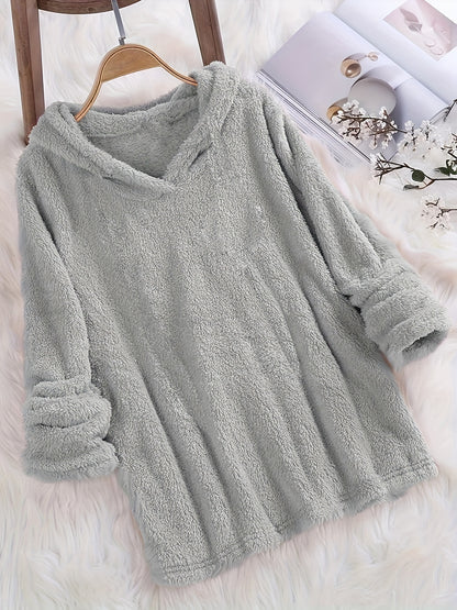 Fashion Women's Standard Size Fuzzy Pullover Solid Color Hoodie
