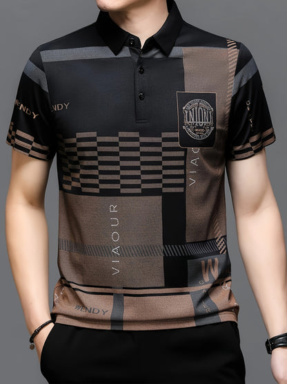 Golf Shirt Summer Plaid English Decoration Men's Short Sleeve Shirt Moisture-Wicking Breathable Slim Fit Performance