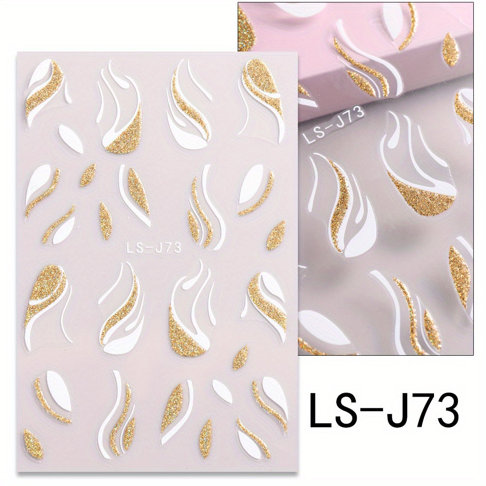 French Golden Silvery Glitter Ribbon Nail Stickers, Simple Nail Art Decals, Self-adhesive, Matte Finish, Unscented, Fantasy Theme, Irregular Shape, Paper Material, Single Use