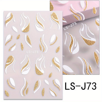 French Golden Silvery Glitter Ribbon Nail Stickers, Simple Nail Art Decals, Self-adhesive, Matte Finish, Unscented, Fantasy Theme, Irregular Shape, Paper Material, Single Use