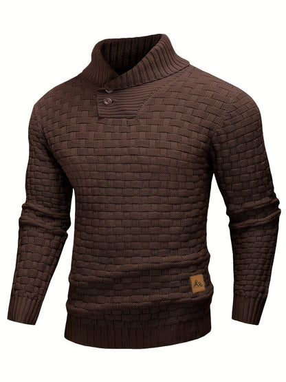 Men's Casual Waffle Knit Lapel Button Sweater
