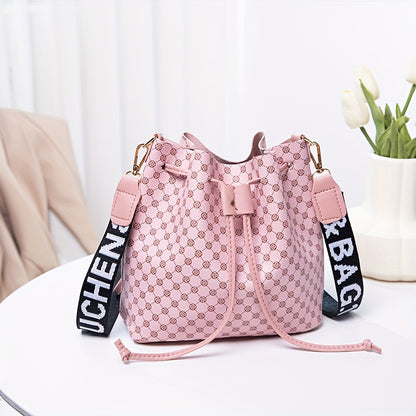 A Stylish Bucket Bag with Random Prints, Featuring a Large Capacity, Drawstring Closure, And Perfect for Commuting, Ideal for a Trendy Shoulder Or Crossbody Look