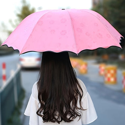 Vinyl Windproof Folding Umbrella, Blossoming In Water Sun Umbrella with UV Protection