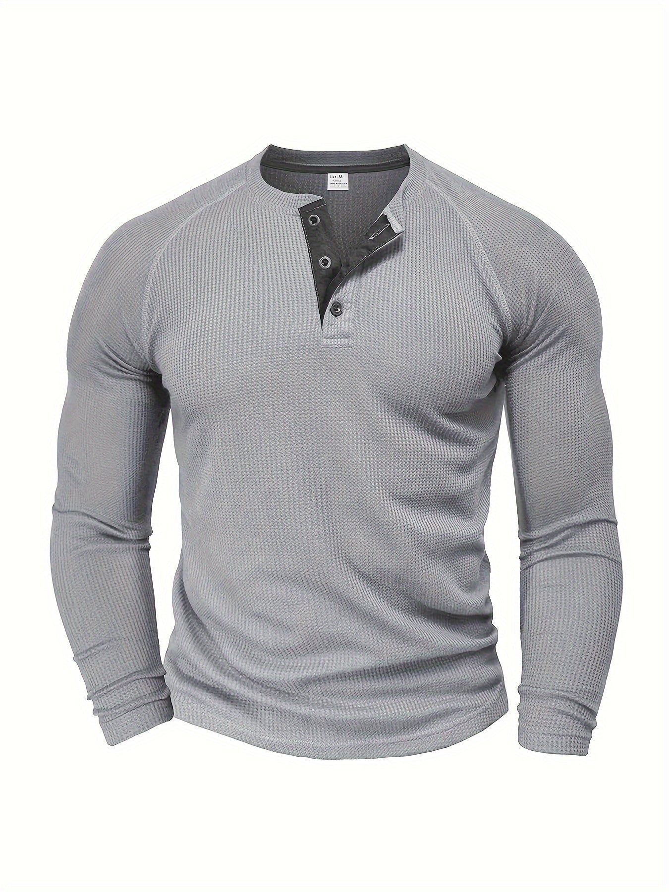 Men'S Long-Sleeve T-Shirt with a Round Neck, Pullover Henley Shirt, Solid Color, Stylish And Versatile Top, Selected by Pearson
