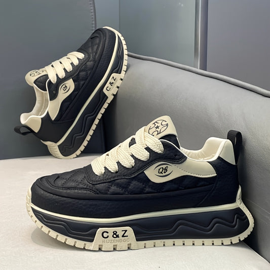 Men's Thick-Sole Athletic Sneakers Compatible for, & Daily Wear - Lace-Up Low-Top Shoes with Cushioned PVC Sole, Upper & Retro Style - Minimalist Outdoor/Urban Footwear