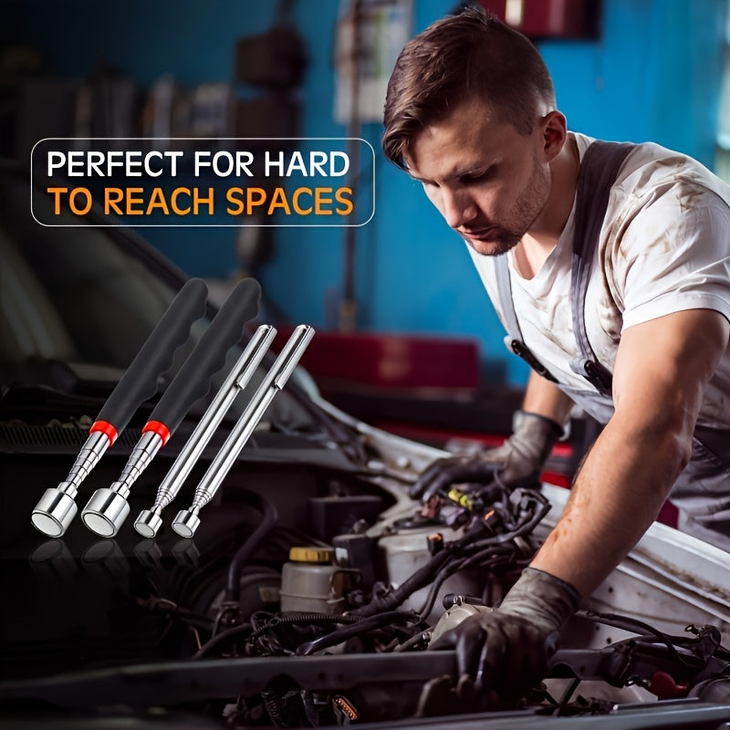 3-In-1 Stainless Steel Telescopic Magnetic Tool - a Manual Iron Suction Rod, Suitable for 10 Different Scenarios, Ideal for Hard-To- Areas, No Batteries Required, Perfect for Automotive And Construction Repairs