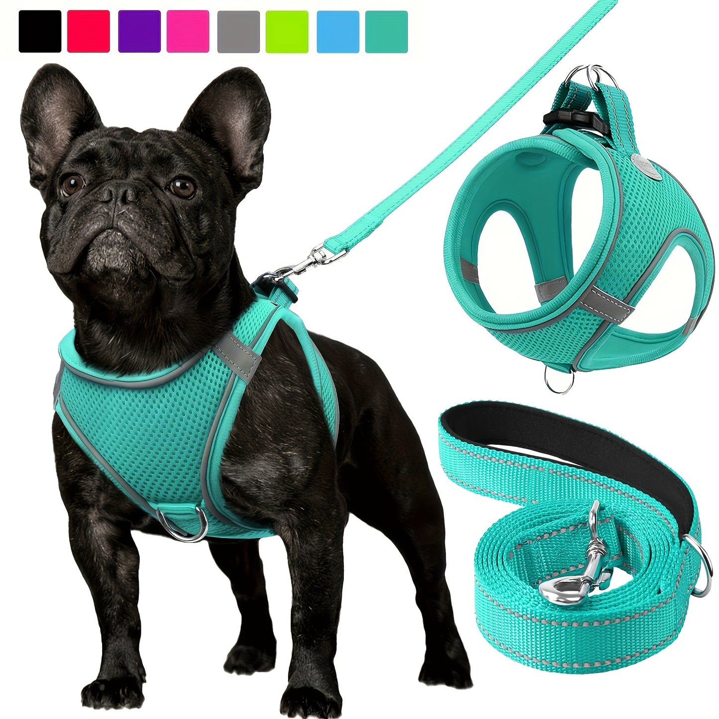 [Soft Padded Dog Harness] Reflective Soft Padded Joytale Step in Dog Harness and Leash Set | Breathable Mesh Vest for Small and Medium Dogs