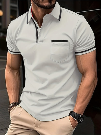 2023 New Solid Color Contrast Polo Short-Sleeve Top