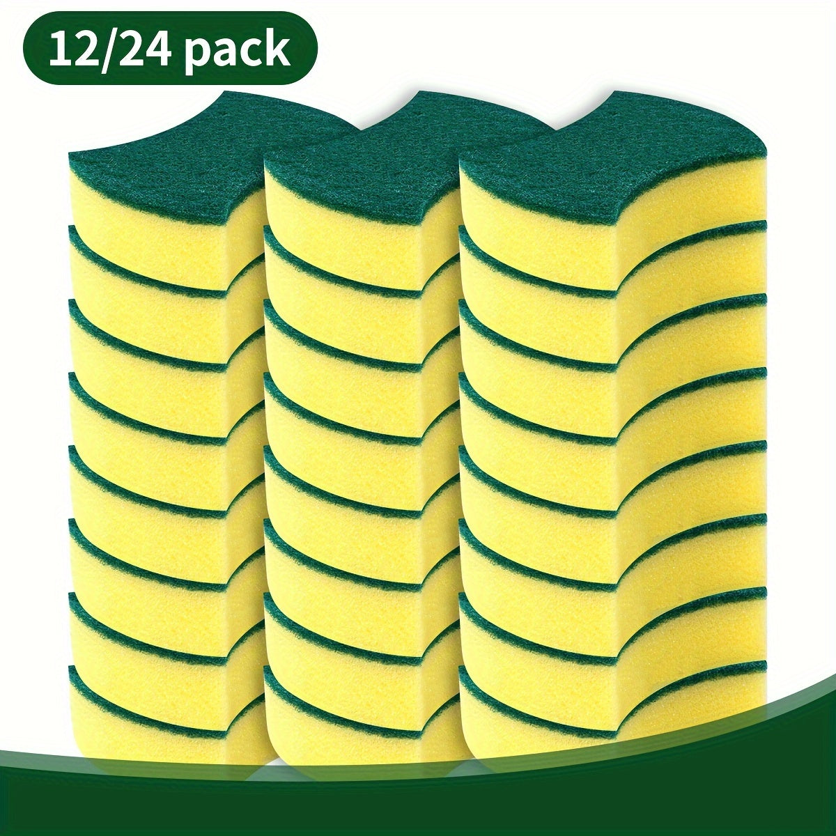 [Super Absorbent] Double-sided Scouring Pad - 12/24pcs, Super Absorbent, Durable Anti-scratch - Household Cleaning, Dishwashing, School Preparation