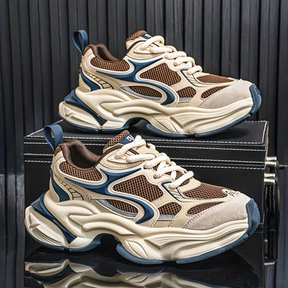 Men's Mesh Sneakers, Autumn/Winter Four-Season Style, Fashionable and Trendy, Thick-Soled Height-Increasing Casual Shoes, High-End Feel, Color-Blocked, Versatile, Lightweight, and Breathable
