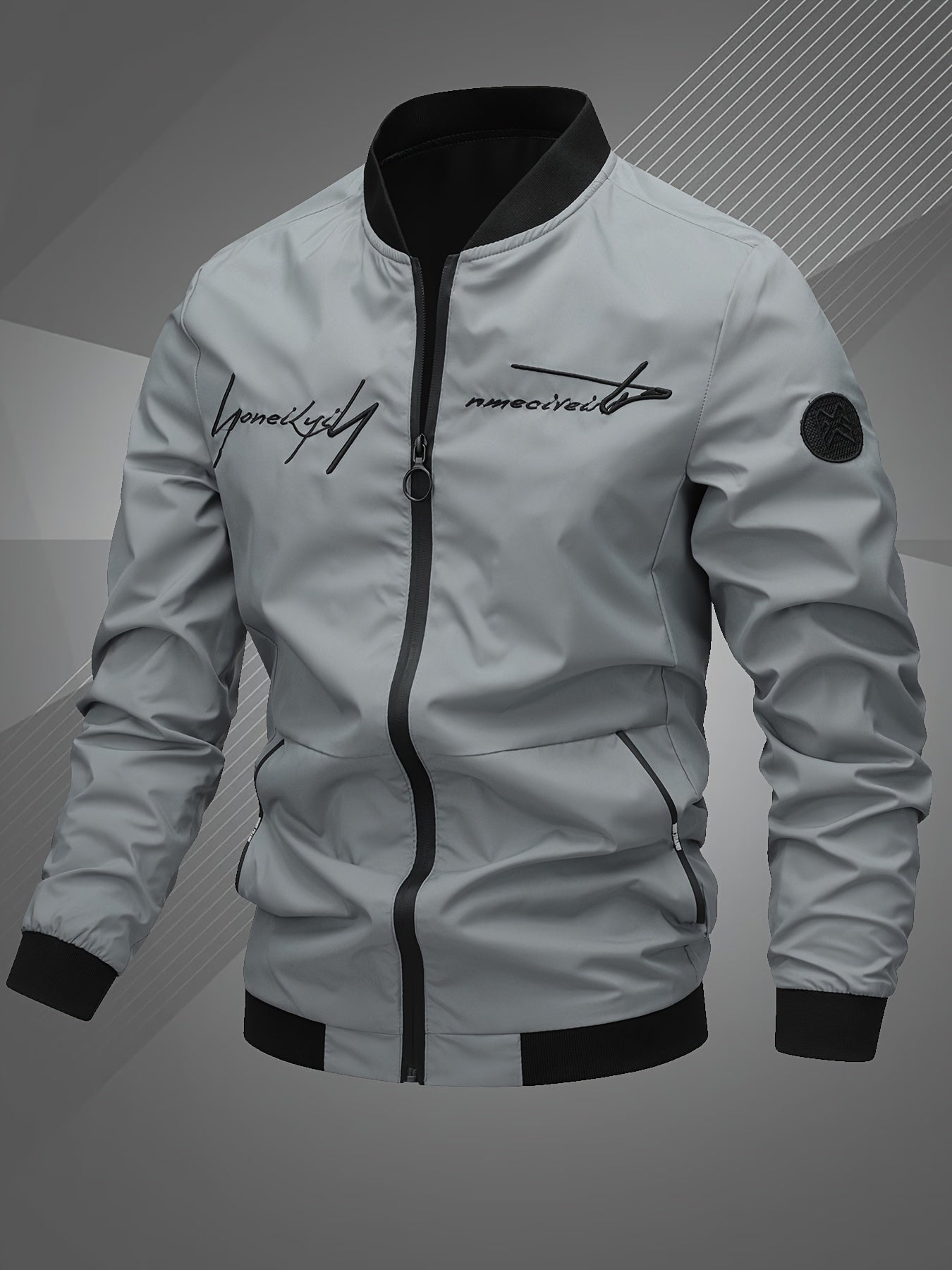 Men'S Letter Embroidered Casual Bomber Jacket, Mens Winter Jackets And Coats, Fridays Items, Mens Gifts Ideas, Gifts for Men, Thermal Wear for Men, Christmas Gifts, Suitable for Everyday Life, Home, Outdoor, Work, And Leisure Settings.