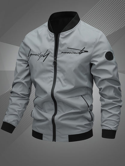 Men'S Letter Embroidered Casual Bomber Jacket, Mens Winter Jackets And Coats, Fridays Items, Mens Gifts Ideas, Gifts for Men, Thermal Wear for Men, Christmas Gifts, Suitable for Everyday Life, Home, Outdoor, Work, And Leisure Settings.