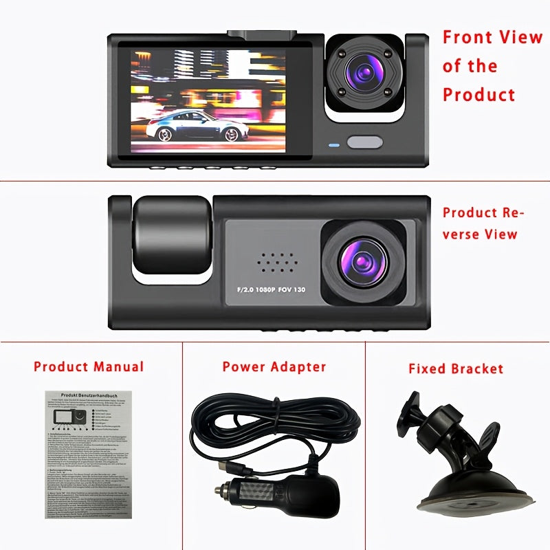 GYIOEUPT Dual Camera / 1080P Front & 480P Built-in Camera / Infrared Night Vision / 2 Inch IPS Screen / Wide Angle / Dual Lens / Universal Fit