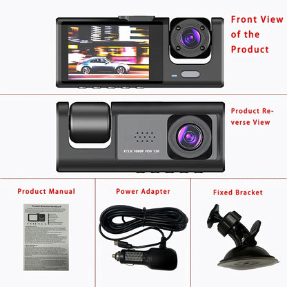 GYIOEUPT Dual Camera / 1080P Front & 480P Built-in Camera / Infrared Night Vision / 2 Inch IPS Screen / Wide Angle / Dual Lens / Universal Fit