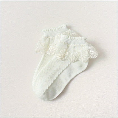 [Mesh Princess Socks] Pair of Youngsters's Lace Socks | Girls' Mesh Princess Short Socks for Spring/Autumn/Summer, White Dance Socks