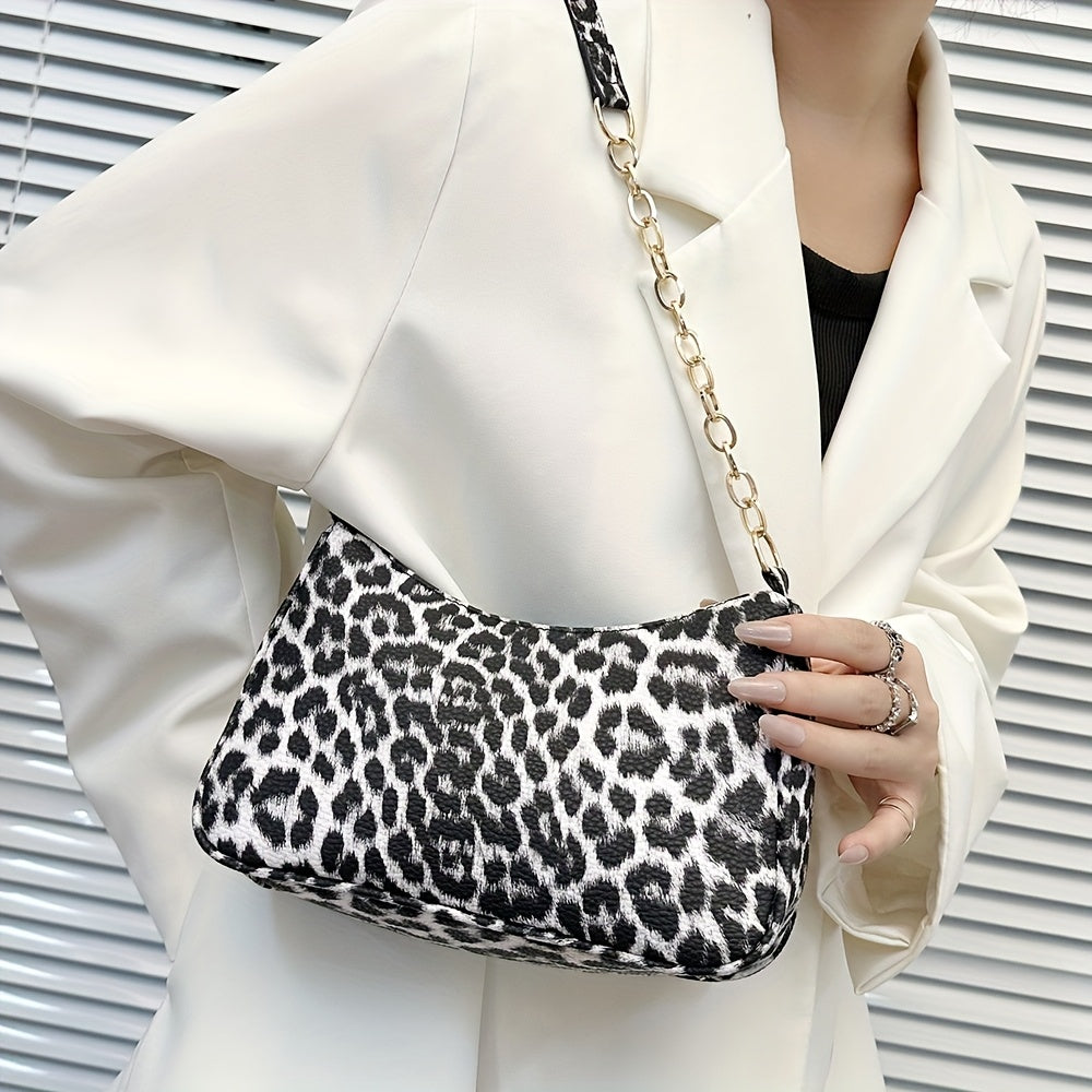 Fashion Women's Leopard Print Shoulder Bag, Crescent Moon Bag, PU Material Scratch- and Wear-, Suitable for Shopping, Dating, Outings, Parties, and Commuting, Adjustable Strap with Suitable Length, Elegant, Simple, Casual, and Trendy Color-Blocked