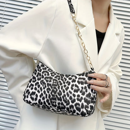 Fashion Women's Leopard Print Shoulder Bag, Crescent Moon Bag, PU Material Scratch- and Wear-, Suitable for Shopping, Dating, Outings, Parties, and Commuting, Adjustable Strap with Suitable Length, Elegant, Simple, Casual, and Trendy Color-Blocked