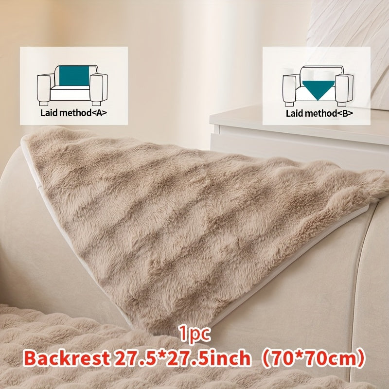 1pc Faux Rabbit Plush Sofa Cushion - Winter Warm Thickened Soft and Cozy Non-Slip Furniture Protector for Living Room, Bedroom, and Office