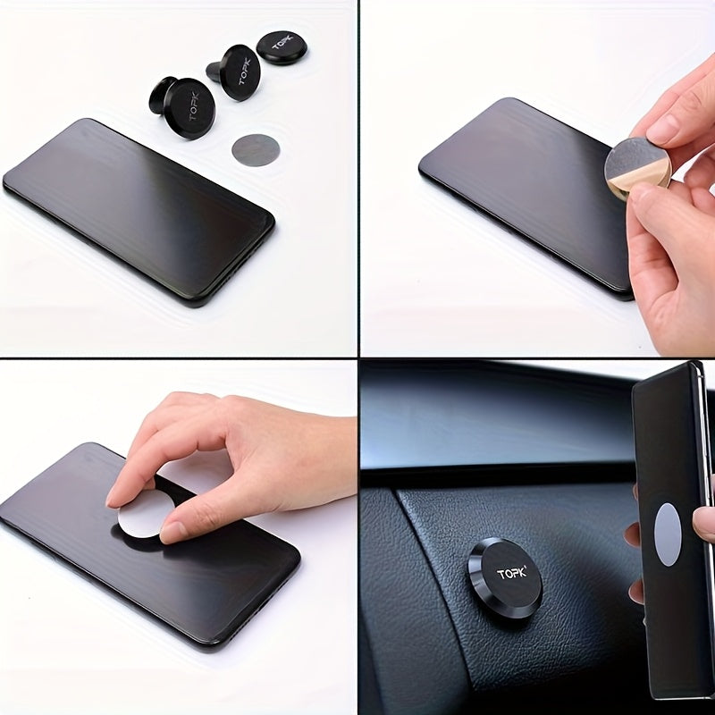 360 Free Rotation Magnetic Car Phone Holder Stand Universal Flat Stick-on Dashboard Holder +Metal Plate