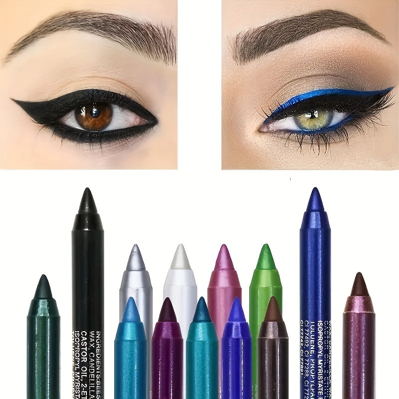 [High Pigmented Eyeliner Stick] 14-Color High Pigmented Pearly Shimmer Metallic Smokey Punk Gothic Style Eyeliner | Long Lasting Waterproof Eyeliner Stick, Matte in, Brown, Green, Pink