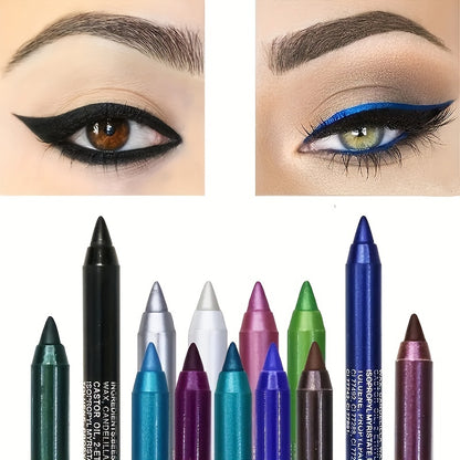 [High Pigmented Eyeliner Stick] 14-Color High Pigmented Pearly Shimmer Metallic Smokey Punk Gothic Style Eyeliner | Long Lasting Waterproof Eyeliner Stick, Matte in, Brown, Green, Pink