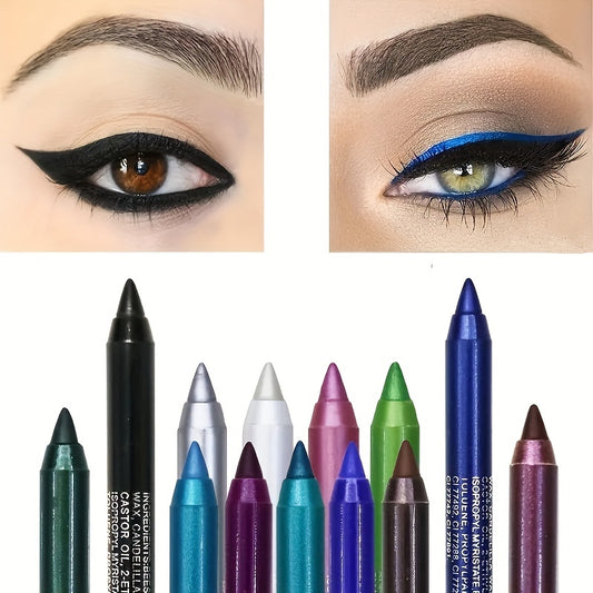 [High Pigmented Eyeliner Stick] 14-Color High Pigmented Pearly Shimmer Metallic Smokey Punk Gothic Style Eyeliner | Long Lasting Waterproof Eyeliner Stick, Matte in, Brown, Green, Pink