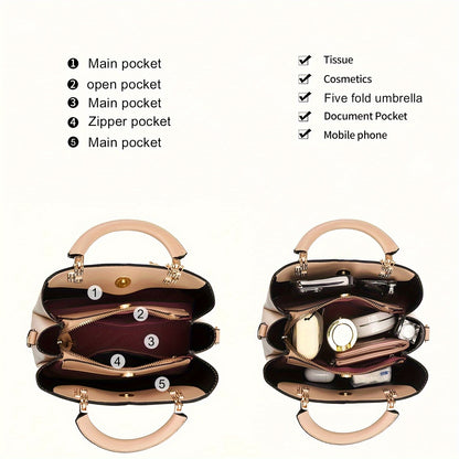 2pcs Set Fashion Colorblock Tote Bag with Shoulder Strap & Matching Clutch, Women's Elegant Handbag And Crossbody Purse Combo