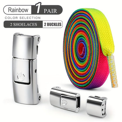 [Elastic Shoelaces Set] 2pcs Elastic Shoelaces & 2pcs Buckles, 1 Pair Free-Tie Shoelaces Set for Sneakers Canvas Shoes