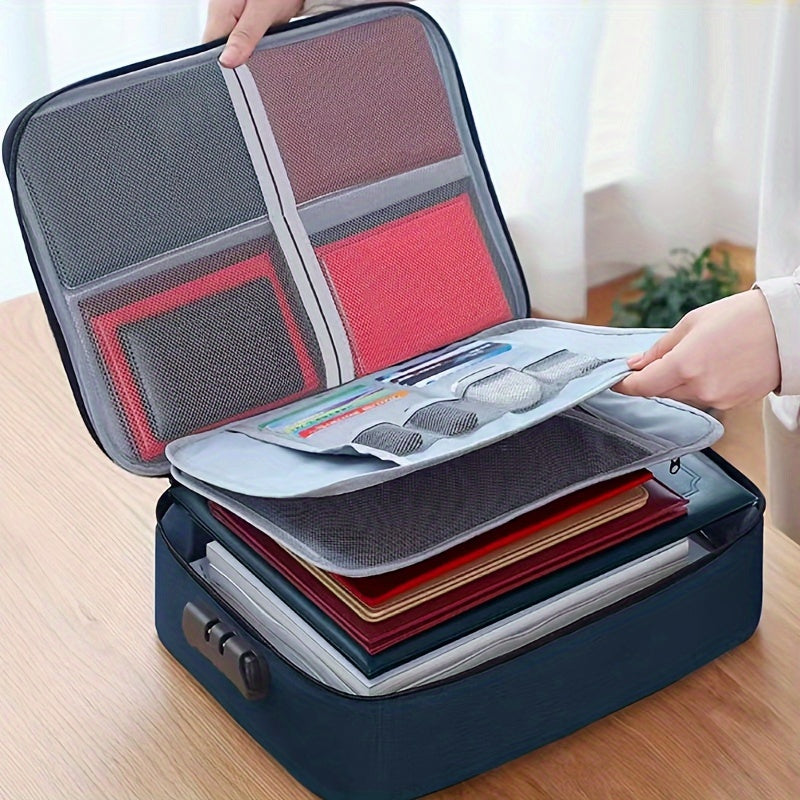 [Secure Document Bag] 1pc Large Capacity Locking Document Bag | 3-Layer Document Storage Box with Zipper, Portable Travel Household Paper, Documents, Certificates, Suitable for Home School Office