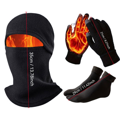 1 Set Winter Essentials Set: Touchscreen-Friendly Gloves, Thick Fleece-Lined Socks & Windproof  with Ear Protection - 100% Polyester, Warm and Cold Resistant for Outdoor Activities, Winter Clothes