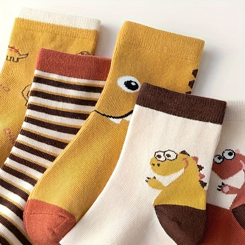 [Adorable | Dinosaur] 10 Pairs Boy's Adorable Dinosaur Pattern Crew Socks | Comfy Breathable Casual Soft Socks | For Kid's Outdoor Activities, Summer