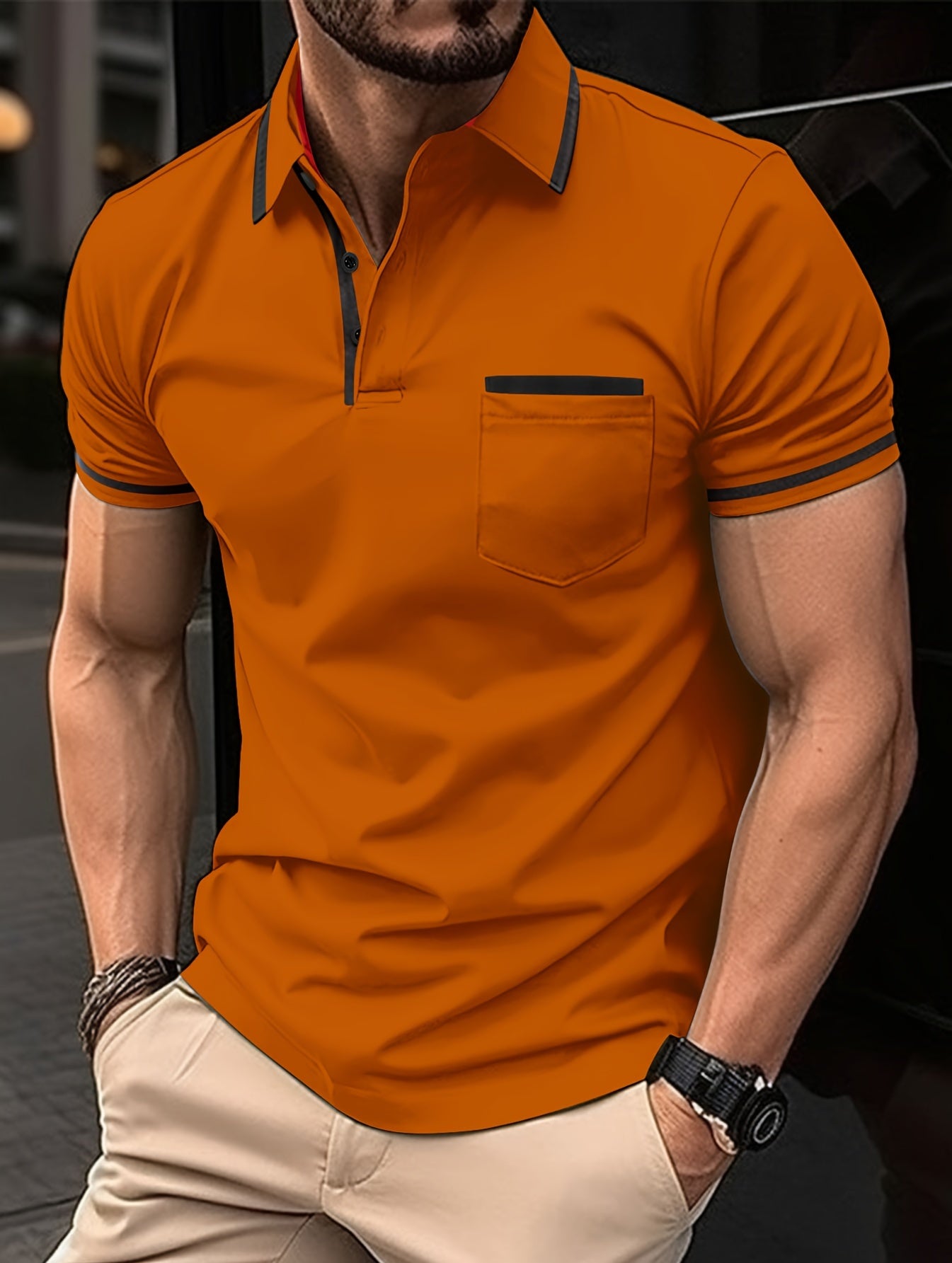 2023 New Solid Color Contrast Polo Short-Sleeve Top