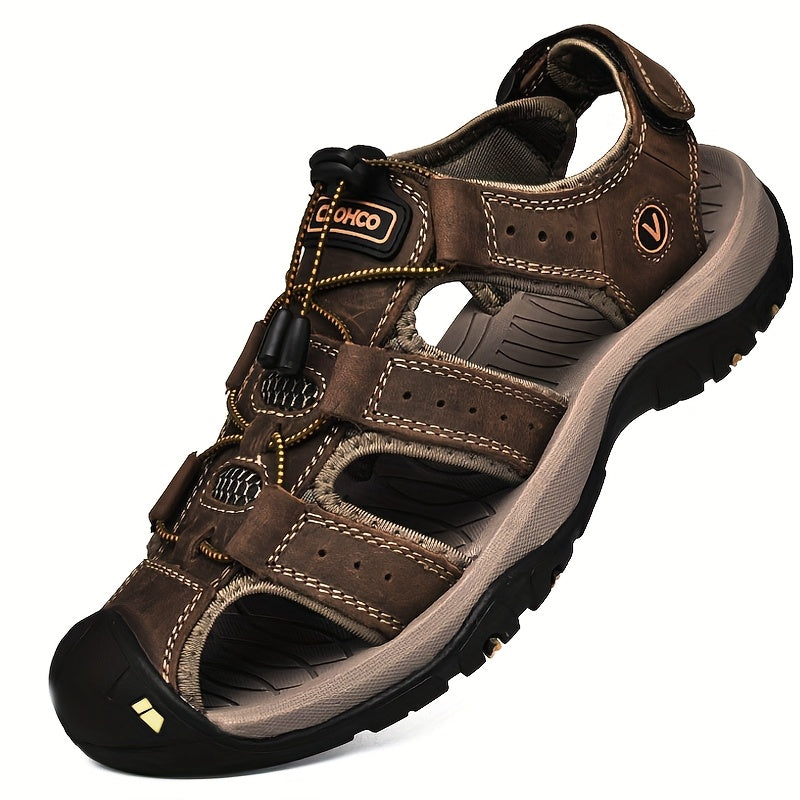 CLOHOO Brand Cowhide Rubber Thick Sole Handmade Casual Closed-Toe Men's Sandals